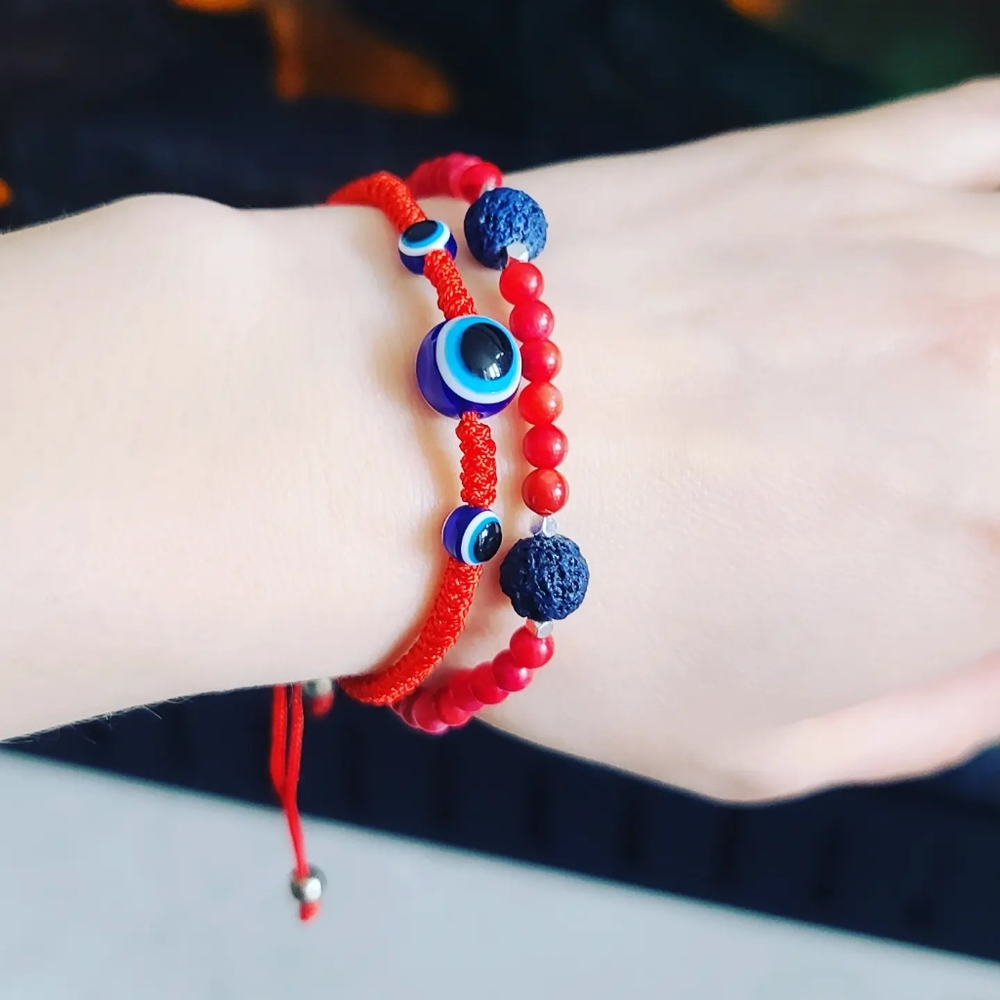 Set of 2 bracelets,  Evil Eye Red cord bracelets